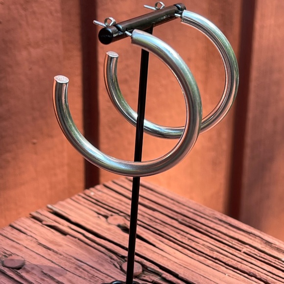 Solid Sterling Silver (.925) Bold Chunky 2” Hoop Earrings - Picture 3 of 5